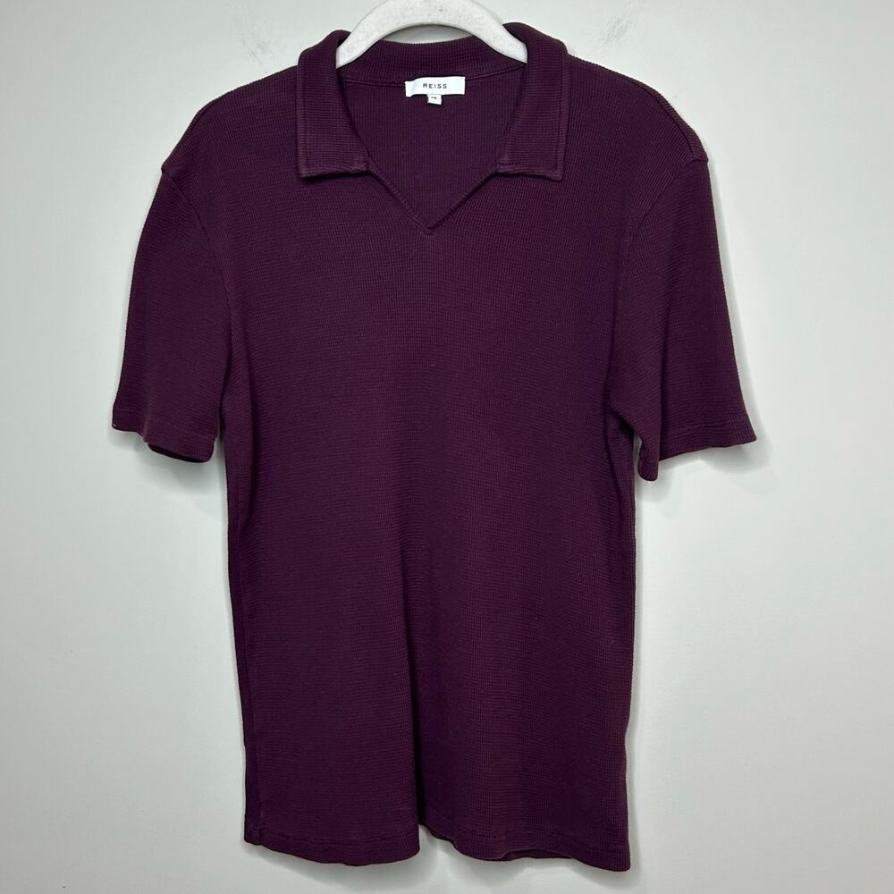 Reiss Open Collar Polo Shirt Size XS Waffle Knit Cotton Stretch
